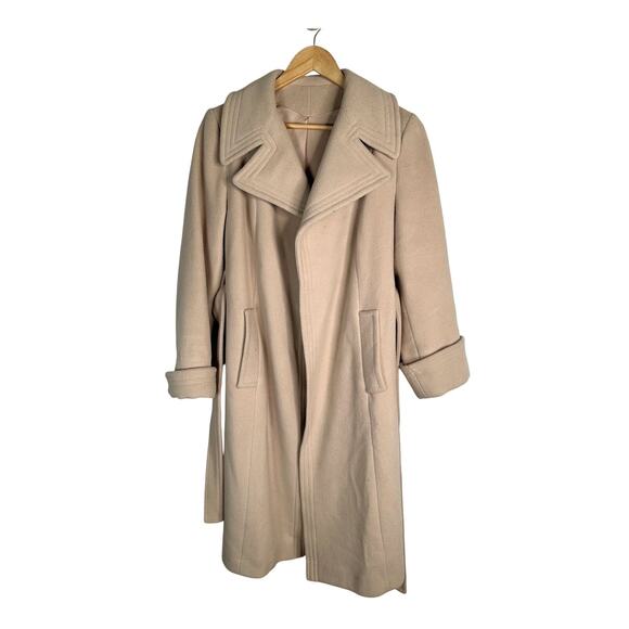 Neiman Marcus 4 Vintage 100% CASHMERE Wrap Trench Coat $2700 Cozy Wide Lapel Tan - Picture 2 of 8